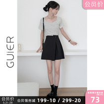 GUIER square collar collarbone short sleeve t-shirt woman 2022 new Summer Korean design Sensation Little Crowdblouse