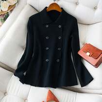 Meide Wall recommended dignified atmosphere slim slim double-breasted wool knitted black suit jacket female autumn