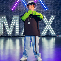 Boys hip-hop suit Korean version fake two-piece long-sleeved sweater costumes childrens costumes denim trousers Korean version of the tide