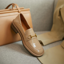 Lacquer Leather Thick Bottom Lefu Shoes Womens Spring 2022 New Yingren Small Leather Shoes One foot heel Heel Genuine Leather Single Shoes Woman