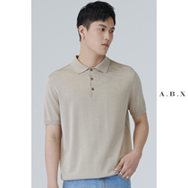 Summer imported acetate mulberry silk blend small turning collar knit POLO shirt male short sleeve high-end pure color mens T-shirt