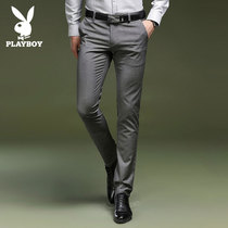 Playboy mens spring casual pants slim small feet Plaid business pants Tide plus velvet straight long pants men