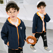 Childrens clothing boy hooded sweater spring new childrens fleece jacket baby spring and autumn foreign fleece jacket tide