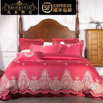 Van Tysk European Bed Magenta Red Wedding Four Six Piece Set 140 Cotton Embroidered Western Wedding Eight Piece Set