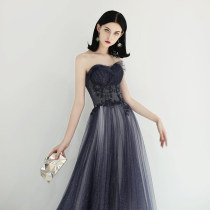  2021 new bandeau evening dress female style queen banquet dress noble temperament dreamy starry sky gradient skirt