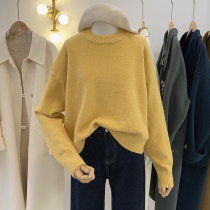 Lolora round neck pullover sweater women 2021 Winter new solid color simple straight long sleeve knitted base shirt