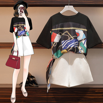  Big woman high-end large size womens clothing summer new fat mm casual small fragrance slimming and age-reducing belly cover two-piece suit