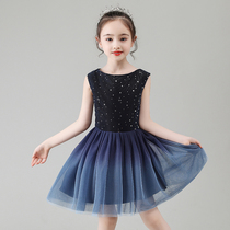 Childrens Gown Little Girl Foreign Air Princess Dress Girl Fluffy Yarn Flowers Child Wedding presenter Piano Performance autumn