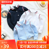 Boys shirt spring and autumn 2021 childrens clothing new baby handsome lapel white coat children long sleeve shirt Spring