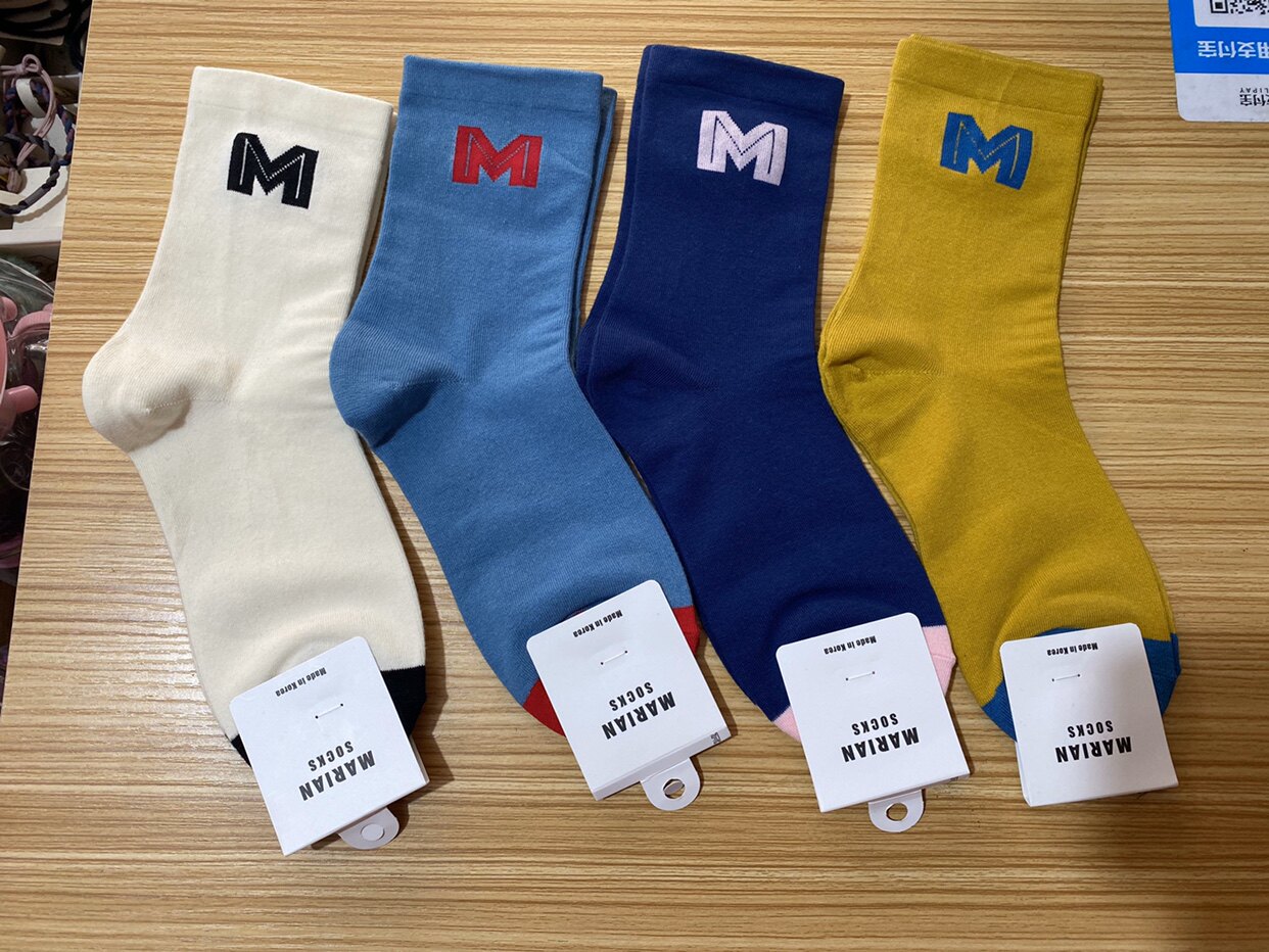 Spot South Korea Dongdaemun Four Seasons Solid Color Letter Lady Comfortable Sweet Japanese Cute Long Tube Socks