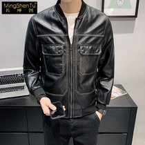 Spring mens leather jacket 2020 new baseball collar pilot leather jacket handsome locomotive jacket men D0214