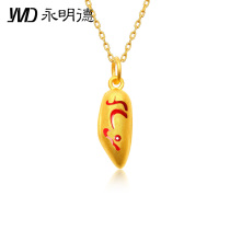 Gold twelve Zodiac mice fall in love with rice 3D hard gold 999 transfer beads couple gift pure gold necklace pendant