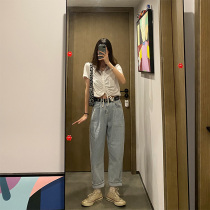 Seven4lee small red design sensation white drawing rope V collar blouses female summer short Bm high waist ruffled navel short sleeve t-shirt