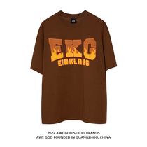 AWE GOD American street foam letter flame short-sleeved T-shirt men and women summer new couple casual tops