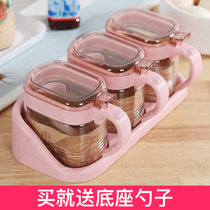 Glass Seasonings Bottle Jars Salt Jars Kitchen MSG Zoo Condiments Containing box Seasoning Boxes Home Composition Suit