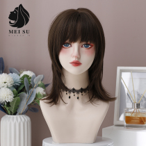 Wolf tail wig female short hair summer natural simulation full headgear Japanese samurai head net red mullet head wig set