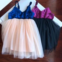 Golden velvet stitching mesh sling dress girl baby autumn and winter skirt children dress 19 9 23