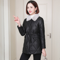 zqqz leather down jacket women long 2021 New sheep skin mink fur collar Haining Leather coat 2108