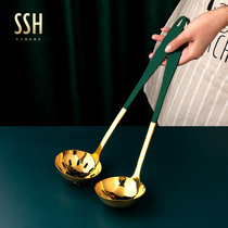 SSH304 stainless steel soup spoon leaking spoon home long handle thickened deepening creative mesh red hot pot soup spoon leaking spoon suit