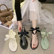 ins harbor style Pearl sandals women 2021 summer new vintage Academy style clip flat man fairy shoes tide