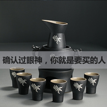 Japanese black pottery wine wine pot hot wine pot set