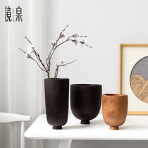 Jing Quan Southeast Asian Wind Thailand imported mango wood vase living room desktop wide mouth dried flower flower art flower art flower