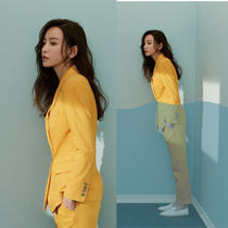 2022 stars with the same yellow suit for waist display slim fit Korean version Korean version suit womens professional clothing two sets of damp