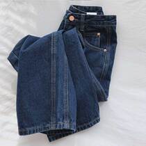 European station high-waist denim pants womens 2022 early autumn new high-waist drape casual all-match straight-leg pants