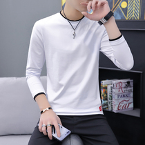 Long sleeve T-shirt Male Spring Fall Tide Sign Round Korean version Slim Fit Pure Cotton 100 Hitch Blouse White Undershirt Man