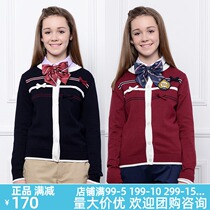 Eaton Gide school uniform childrens college knitted cardigan autumn new girl bow neck sweater 16M218