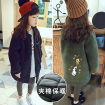 Girls  coat wool 2021 new winter clothing Korean version of the big child long section lamb hair thickened coat autumn and winter