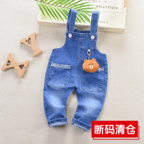 2021 baby denim strap pants spring and autumn boy 01 year old child jeans baby big pp pants tide child