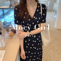 Sandro asw small Daisy floral dress women 2021 summer new high waist V collar slim waist long skirt