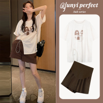 Pregnant woman suit Summer thin section Fashion open fork short sleeve blouses net red loose shorts Two sets of small sub-production