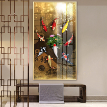 Nine fish picture entrance crystal porcelain decorative painting diamond-encrusted vertical version of the new Chinese Feng Shui lucky entrance door corridor corridor painting