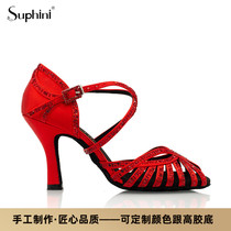 Suphini boutique woman with high heel red black white national standard denim precisely with Latin dance shoes