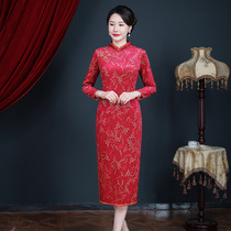 Wedding feast mother-in-law dress mother Autumn long sleeve dress middle-aged womens foreign wedding cheongsam skirt
