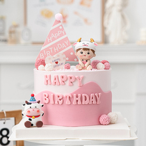 Cute cow baby boy and girl birthday cake decoration ornaments baby hundred days full moon birthday party dress up