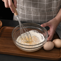 Wooden handle stainless steel egg beater manual thickening manual blender and noodle egg baking tool whisk