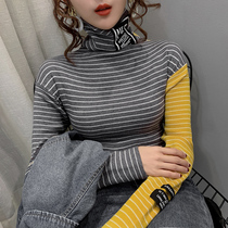 Pile Collar High Collar Bottom Sweater Lady Inner Hitch 2019 Autumn Winter New Ocean Gas Thickened Striped Headliner Cardiovert