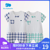 Liinfants Room Clear Barn Infant Summer Small Gentleman Even Clothes Pants Mens Baby Fashion Casual One-piece Clothes Short Sleeve Khaclothes