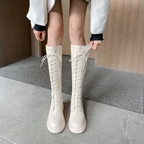 Long cylinder boot female thick bottom 2021 fall new inner heightening rider boots slim but knee high cylinder boot elastic long boot