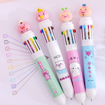 Color ballpoint pen 10-color oil pen Korean creative cartoon press 10-color ballpoint pen student multi-function color Mark pen oil pen color hand account pen