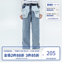 Garbage original design National tide brand anti-do edging outer pocket printing two-wear straight denim pants