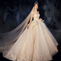 Main wedding dress 2021 new temperament bride bandeau trailing Mori super fairy dream French Hepburn style starry sky