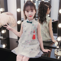 Girls summer clothing dress with dress baby 2 three 4 4 3 5 6 6 7 7-8 years old girls foreign air cheongsam princess dress