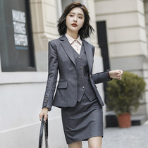 Career suit women 2022 autumn and winter new striped coat horse vessel long sleeve dress interview hotel work suit