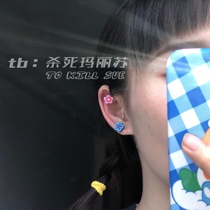 (Kill Mary Sue) Childlike cute handmade soft pottery earrings blue and purple flowers color stainless steel ear needles