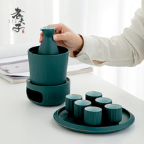 Antique Chinese Ceramic Warmer Set Japanese style sake glass ironing pot heating household yellow and white wine dispenser