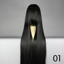 (Black) Lotus sister black 1 m long straight anime wig cosplay universal fashion wig 100cm